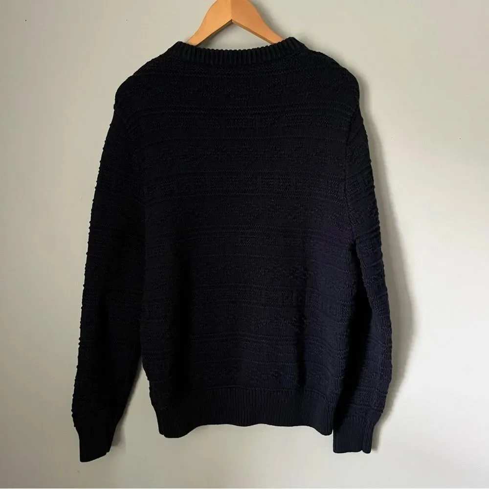 J. Crew Guernsey Combination Stitch Navy Blue Knit Crewneck Sweater Size Large